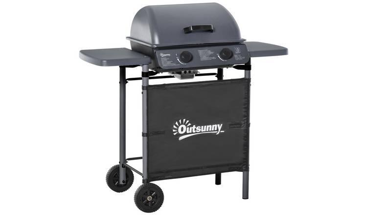 Outsunny Lidded Wheeled LPG Gas Barbecue - Grey
