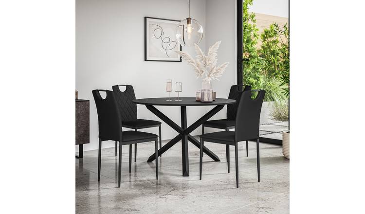 Furniture Online Malvern Monza Black Top Dining Table & 4 Black Chairs