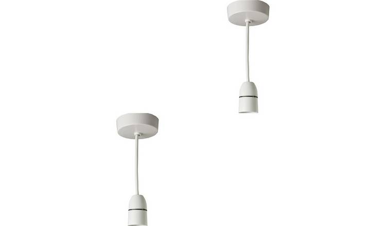 Loops Direct Set of 2 Plastic Ceiling Rose Pendant Light Holder - White
