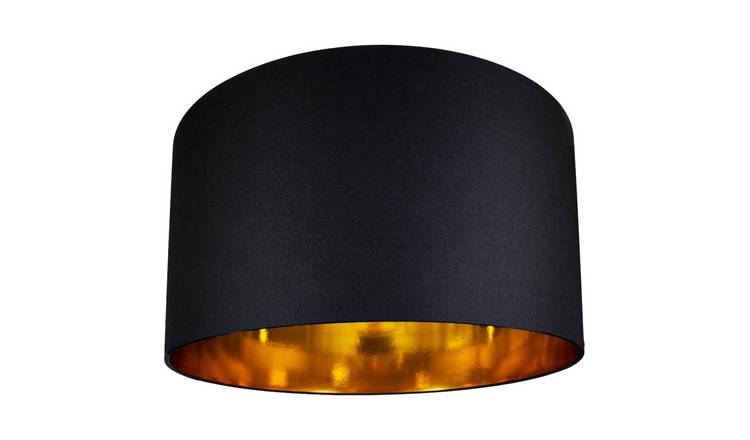 Happy Homewares Black Cotton with Shiny Gold Inner Lampshade - 50cm