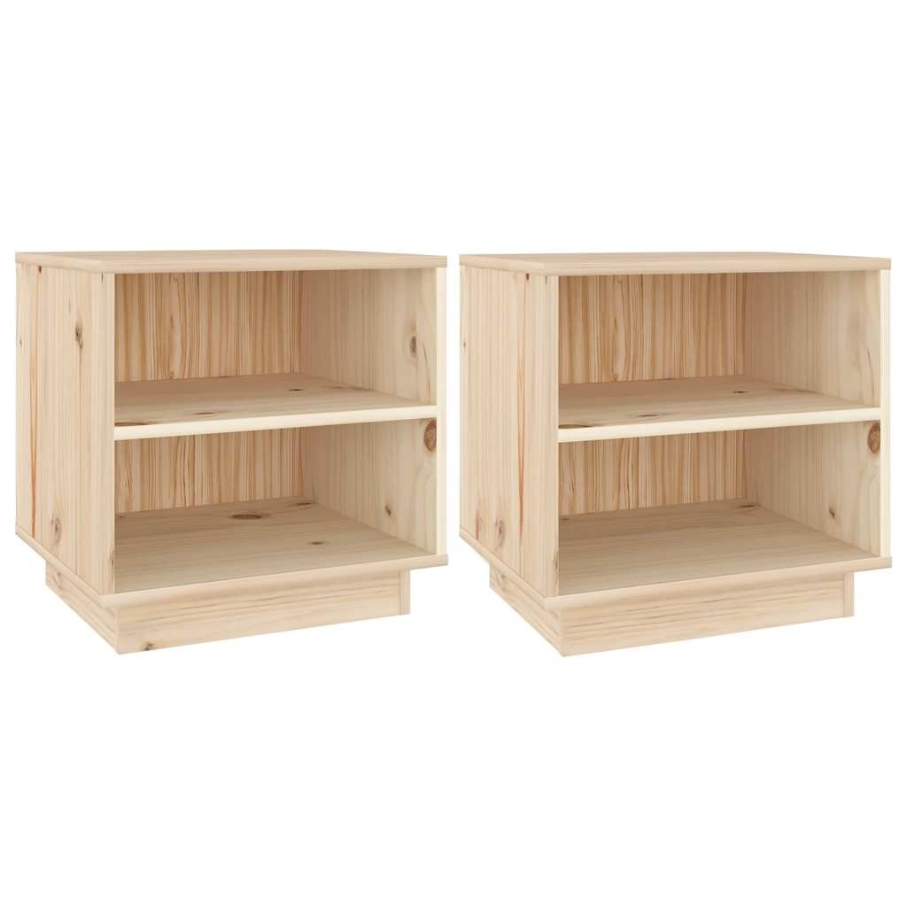 Walplus Pack of 2 Solid Pine Wood Bedside Cabinet - Brown - 40 x 34 x 40 cm - Image 2