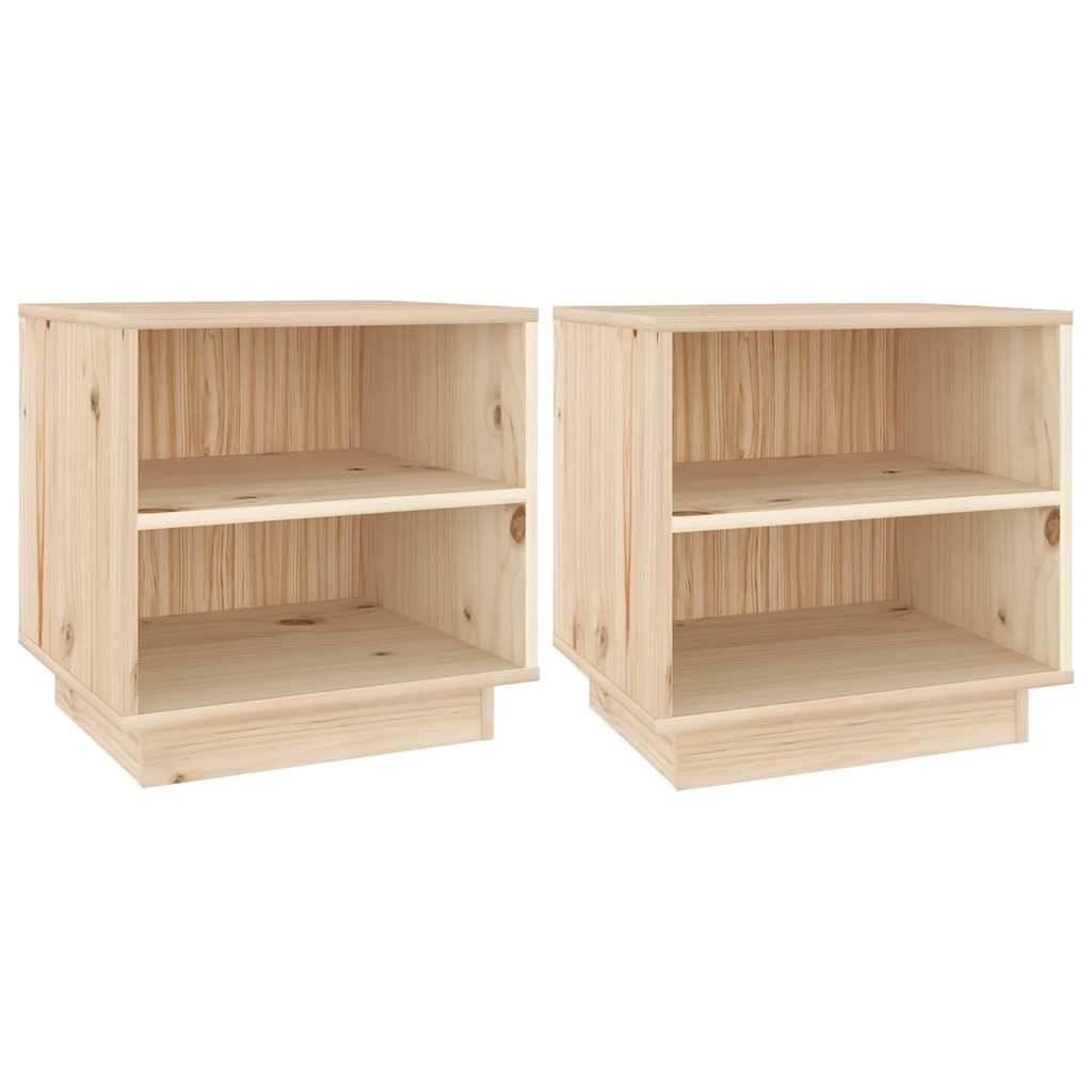 Walplus Pack of 2 Solid Pine Wood Bedside Cabinet - Brown - 40 x 34 x 40 cm - Image 2