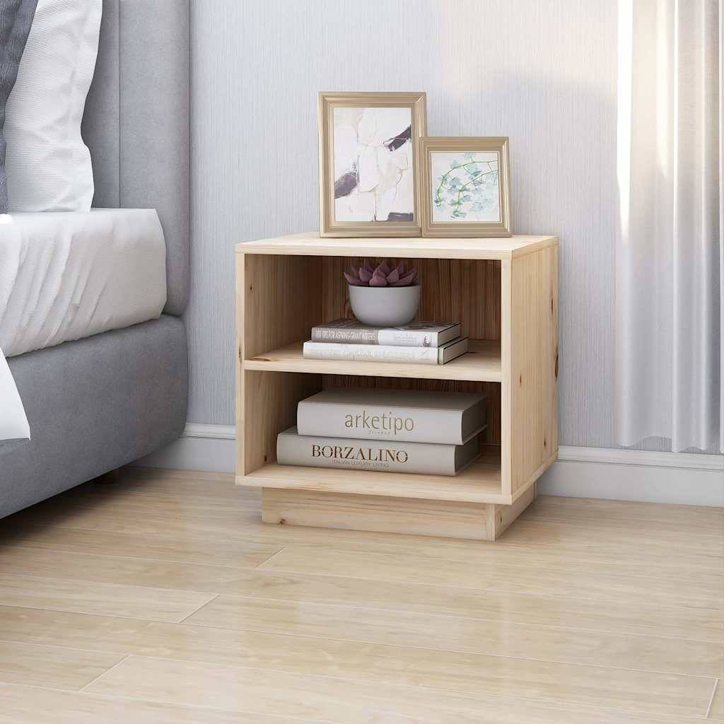 Walplus Pack of 2 Solid Pine Wood Bedside Cabinet - Brown - 40 x 34 x 40 cm - Image 4