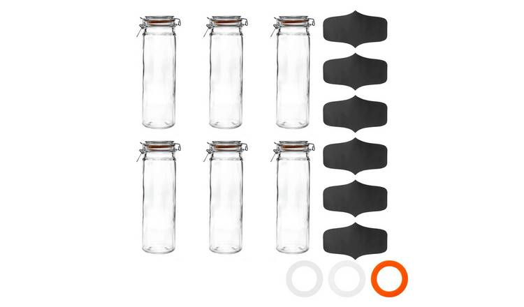 Argon Tableware Glass Spaghetti Jar with Labels - Pack of 6