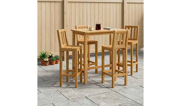 Walplus 5 Piece Solid Teak Outdoor Bar Set Matte - Untreated - 110 x 60 x 105 cm