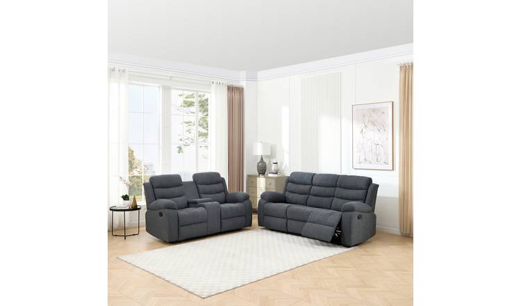 Furniture Online Boston Manual Recliner Fabric 2+3 Seater Sofa Set - Grey