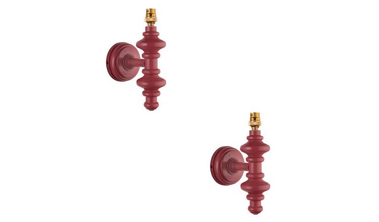 Loops Direct Pack of 2 Wooden Turned Wall Light - Satin Pink Clay