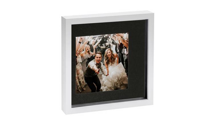 Nicola Spring 10 x 10" 3D Box Photo Frame with 6 x 6" Black Mount - White