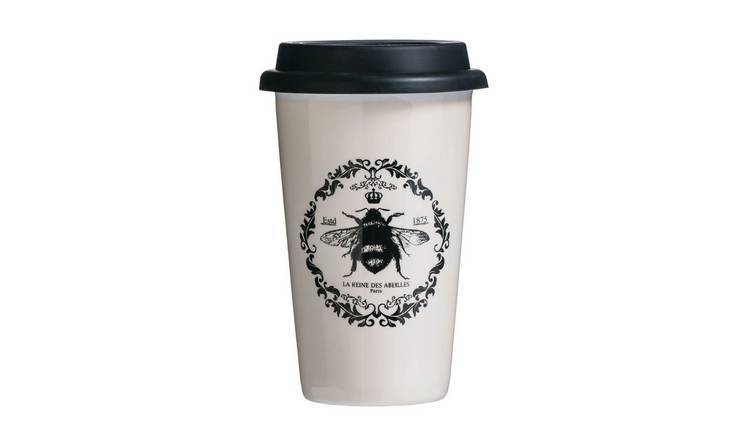 Orsina Taza Queen Bee Ceramic Reusable Mug with Silicone Lid – Cream