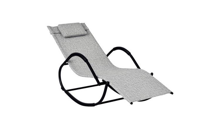 Outsunny Rocking Sun Lounger with Padded Pillow and Steel Frame - Grey
