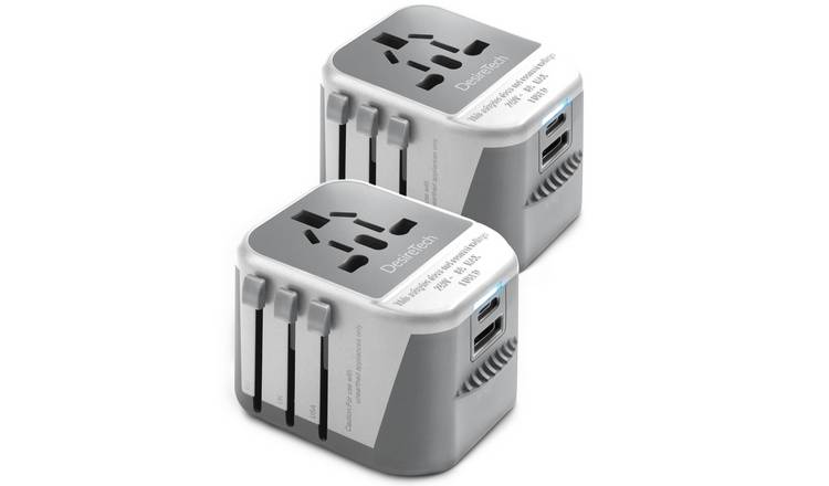 Desiretech 4 in 1 USB Travel Adaptors - Pack of 2 - White & Grey