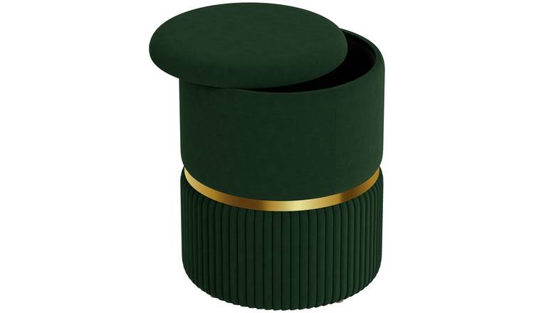 HOMCOM Round Velvet-feel Fabric Upholstered Vanity Stool - Dark Green