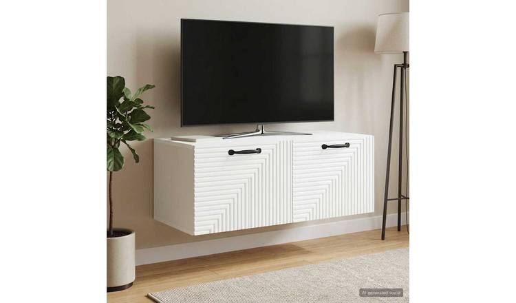 Walplus Wood Wall Mounted TV Cabinet Wide Unit - White - 78.5 x 41 x 30 cm