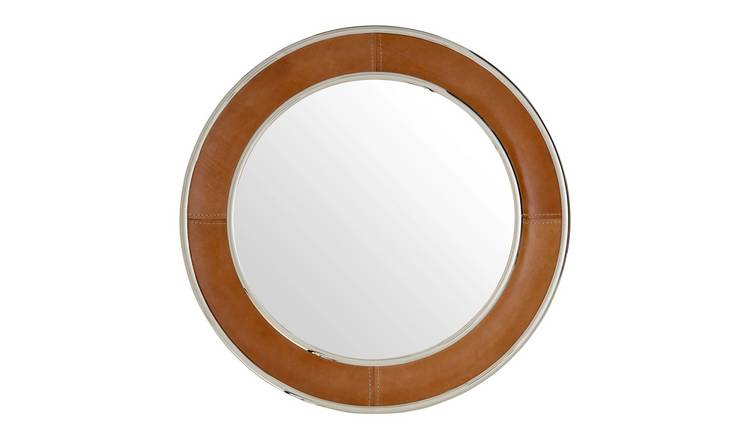Orsina Churchill Tan Genuine Leather Round Wall Mirror – Brown