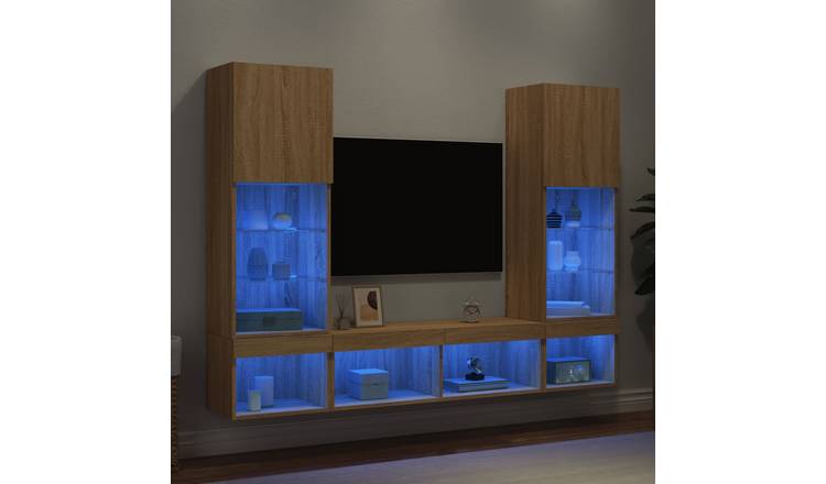 Walplus Pack of 5 LED TV Wall Unit - Light Oak - 40.5 x 30 x 102 cm