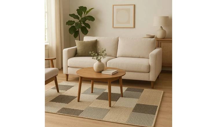 Orsina Natural and Grey Bosie Jango Grid Design Rug - 120 x 180cm