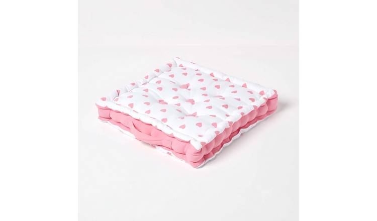 Homescapes Cotton Hearts Floor Cushion - 50 x 50 cm - Pink