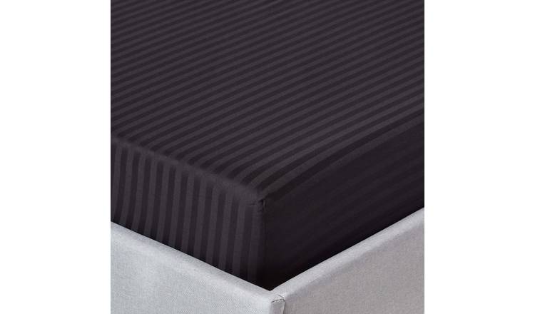 Homescapes Egyptian Cotton Black Satin Stripe Fitted Sheet - King Size