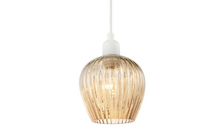 Happy Homewares Gold Glass Easy Fit with Ridged Fluted Pendant Shade - 15cm