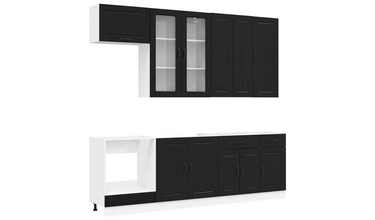 Walplus 8 Piece Engineered Wood Kitchen Unit Set - Black