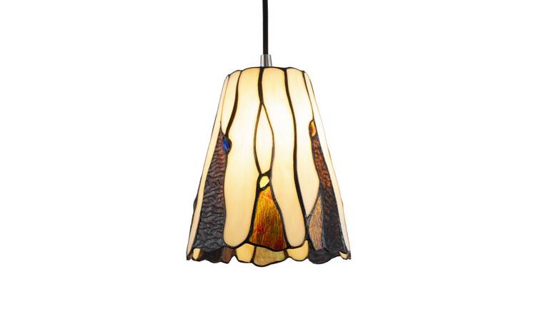 Happy Homewares Amber Stained Glass Tiffany with Coloured Pendant Shade - 17cm