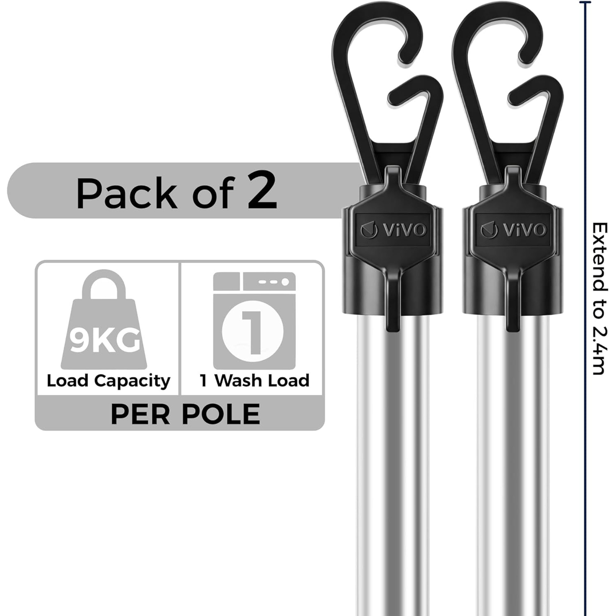 Vivo Technologies 4 Pack Adjustable Stainless Steel Washing Line Props 2.4m - Image 3