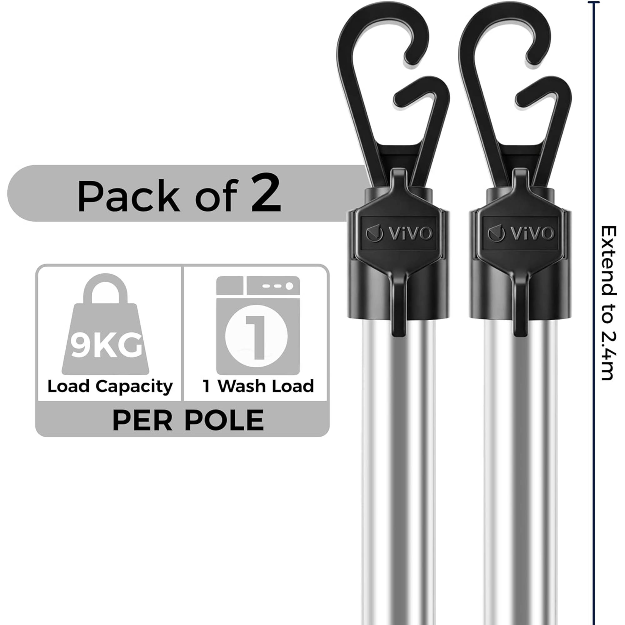 Vivo Technologies 4 Pack Adjustable Stainless Steel Washing Line Props 2.4m - Image 3
