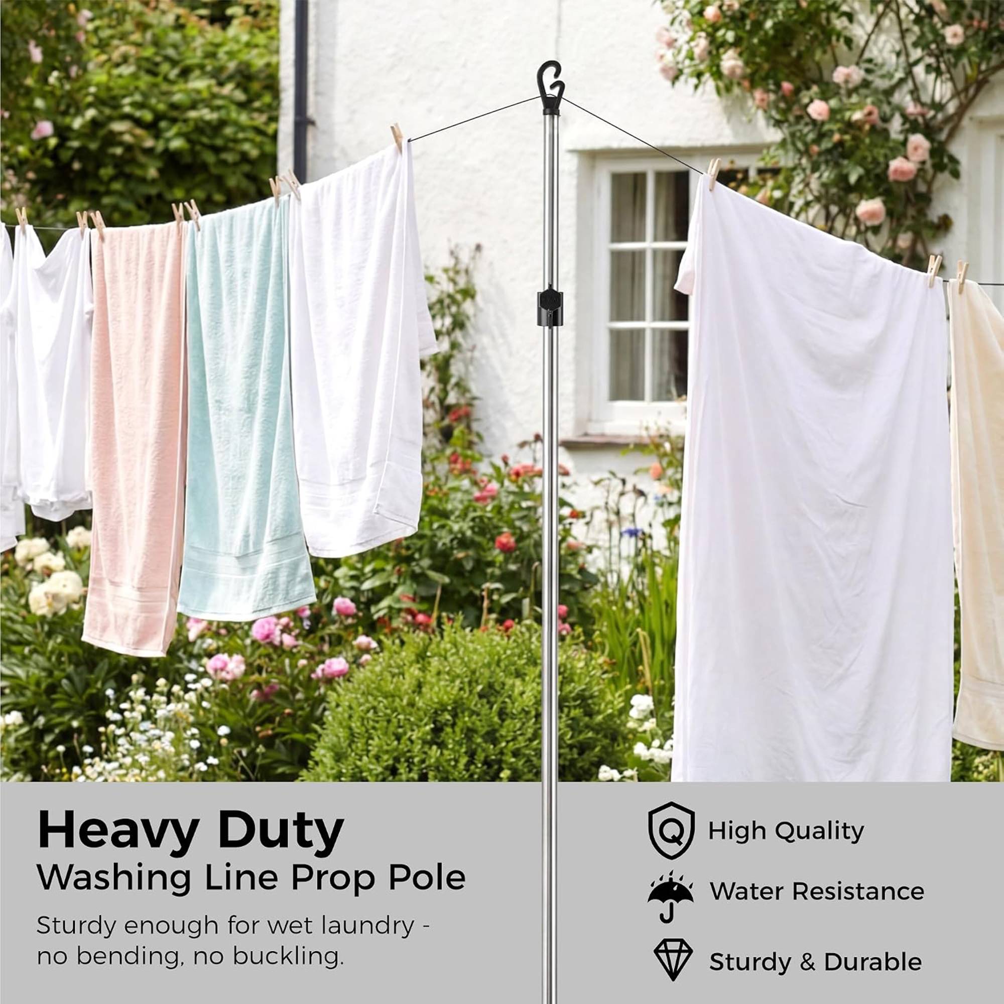 Vivo Technologies 4 Pack Adjustable Stainless Steel Washing Line Props 2.4m - Image 5