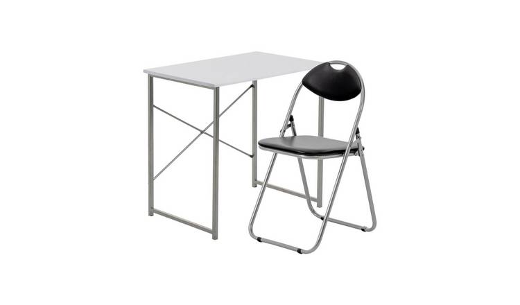 Harbour Housewares Industrial Office Desk & Chair Set - White/Black