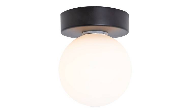 Happy Homewares Black Compact with Opal Glass Bathroom Ceiling Light - 10cm