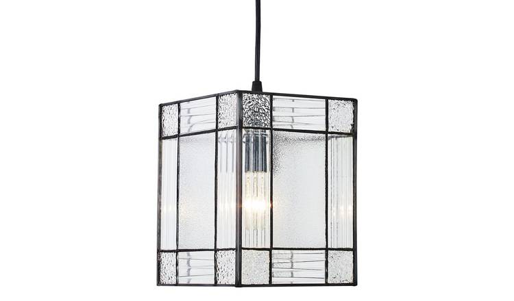 Happy Homewares Clear Glass Tiffany Easy Fit with Square Pendant Shade - 17cm