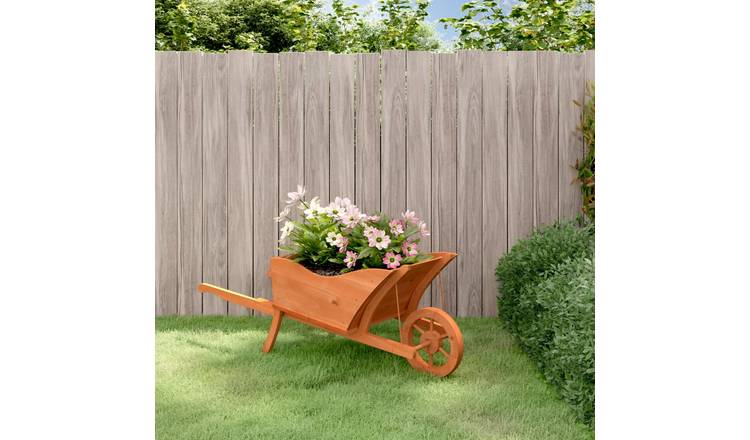 Walplus Wood Wheelbarrow Planter Solid Fir - 128 x 45.5 x 43 cm