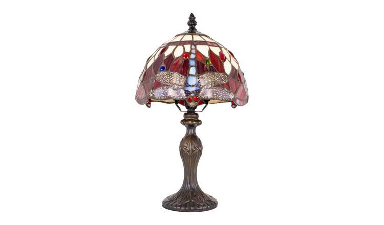 Happy Homewares Hand Crafted Red Stained Glass Dragonfly Table Lamp - 22cm