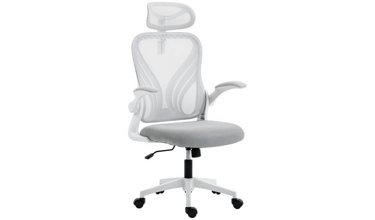 HOMCOM Mesh Swivel Office Chair with Foldable Backrest and Headrest - Light Grey