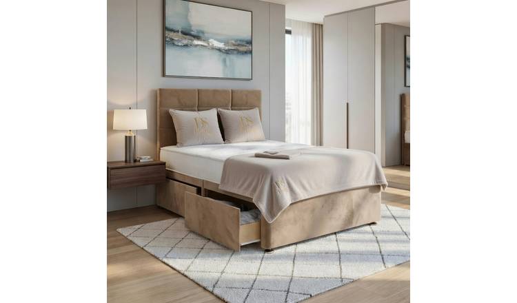 DS Living Opal Double 4 Drawer Upholstered Divan Bed Frame - Mink