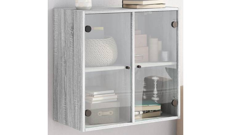 Walplus Engineered Wood Wall Cabinet - Grey and Oak - 68 x 37 x 68.5 cm
