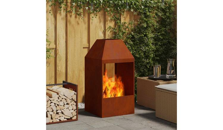 Walplus Steel Fire Pit Weathering - Brown - 50 x 50 x 100 cm