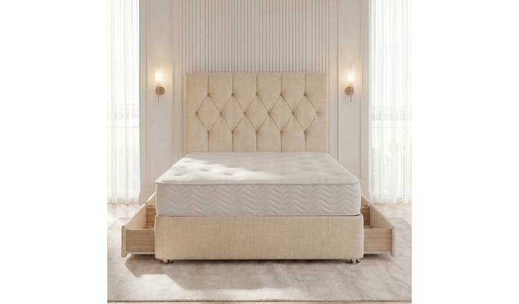 Somnior Chester Linen Double 4 Drawer Open Coil Divan Bed Set - Beige