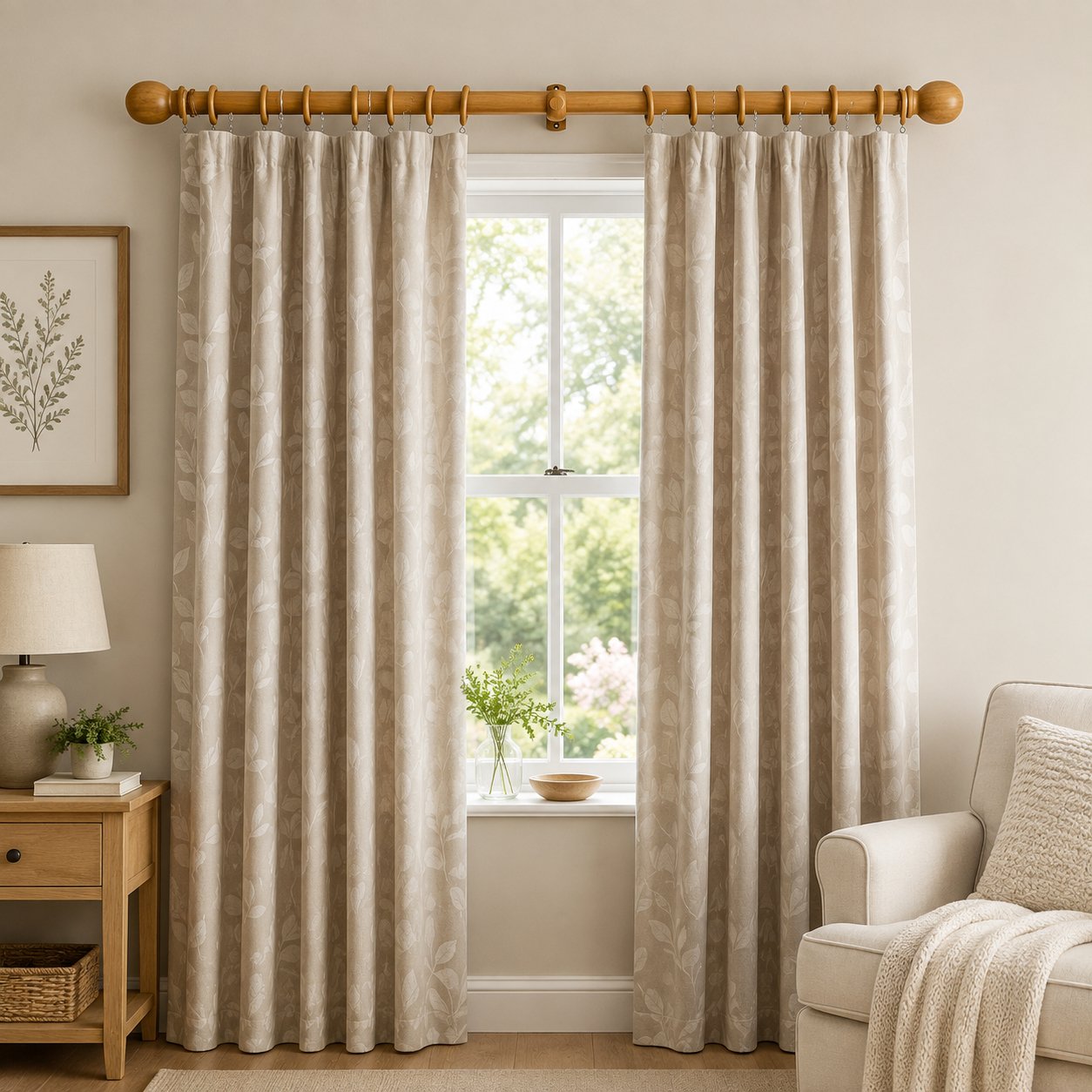 New Edge Blinds 28mm Antique Pine Classic Wooden Curtain Poles Set - 250cm - Image 2