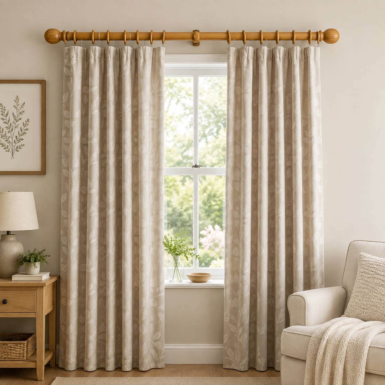 New Edge Blinds 28mm Antique Pine Classic Wooden Curtain Poles Set - 250cm - Image 2