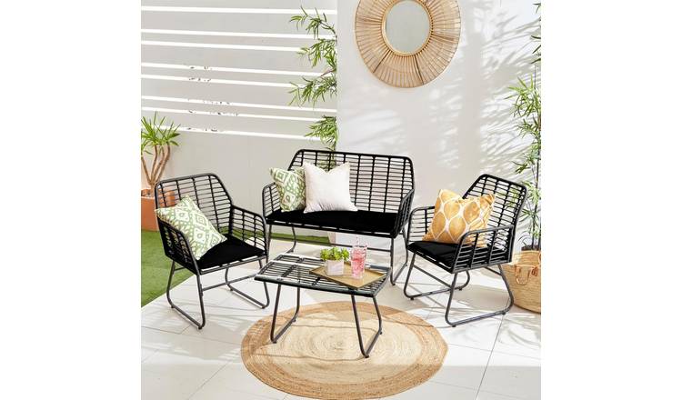 Neo Grey Bamboo Style Garden Sofa, Table & Chairs 4 Piece Set - Black