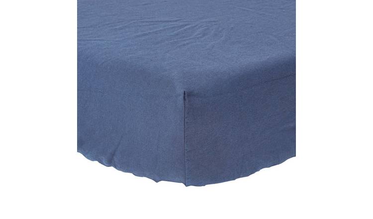 Homescapes Linen Deep Fitted Sheet Navy Blue - Single