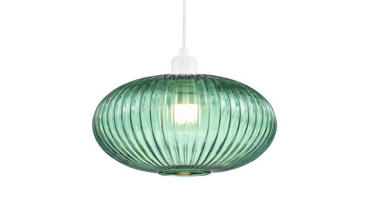 Happy Homewares Dark Green Line Ribbed Glass Oval Pendant Shade - 30cm
