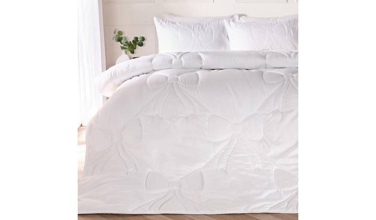 OHS White Bow Lattice Coverless 7.5 Tog Duvet Bedding Set - Double