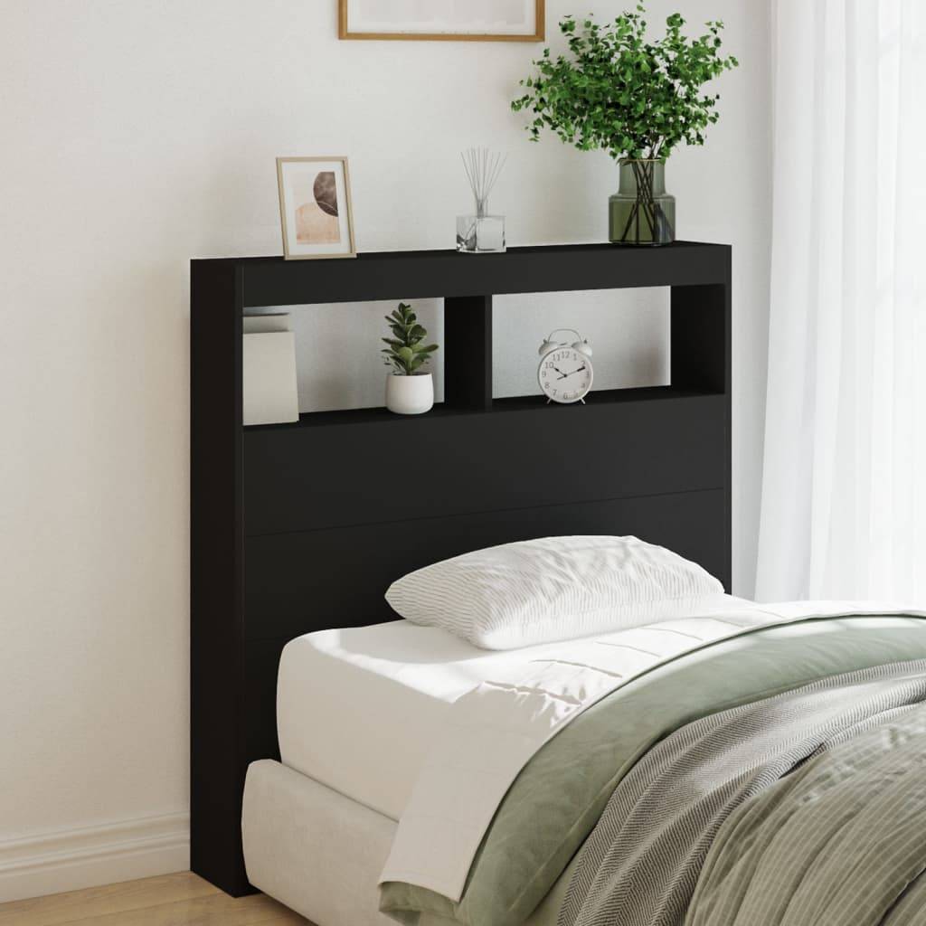 Walplus Engineered Wood LED Headboard Cabinet - Black - 100 x 17 x 102 cm - Image 1