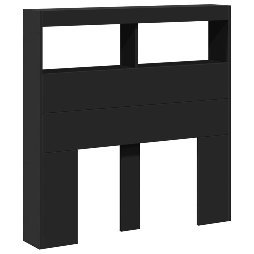 Walplus Engineered Wood LED Headboard Cabinet - Black - 100 x 17 x 102 cm - Image 4