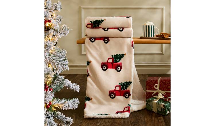 OHS Home For Christmas Print Blanket Throw 125 x 150cm - Natural