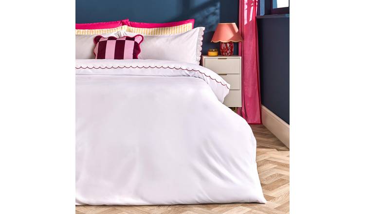 OHS Scallop Edge Contrast Duvet Cover Set White/Hot Pink - King