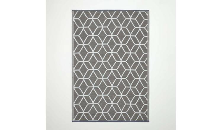 Homescapes Geometric Waterproof Outdoor Rug Grey and White -  120 x 180 cm