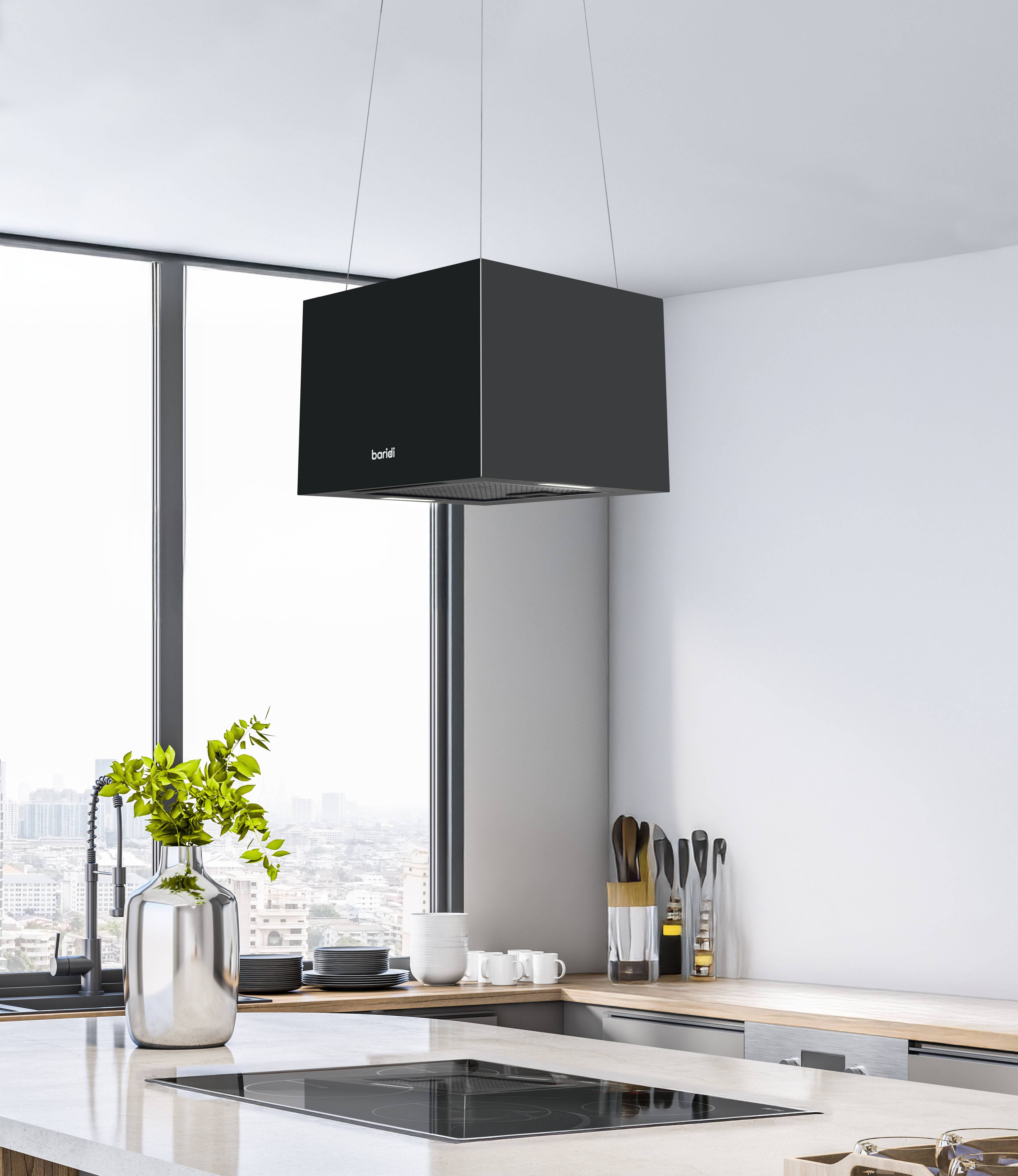 Baridi 40cm Square Island Cooker Hood - Black - Image 2